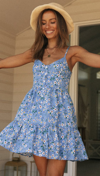 Blue Floral Slip Dress