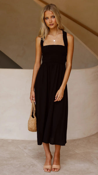 Black Minimal Sleeveless Midi Dress