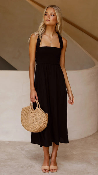 Black Minimal Sleeveless Midi Dress