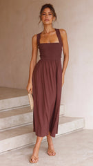 Brown Minimal Sleeveless Midi Dress