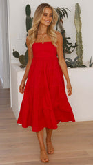Red Tiered Slip Midi Dress