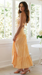 Orange Plaid Textured Halter Dress