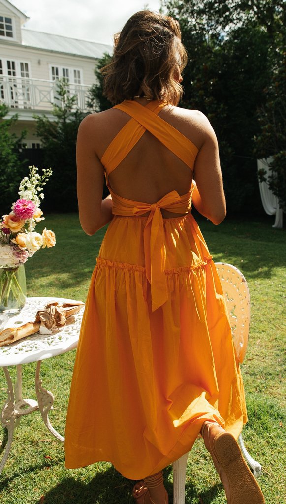 Orange Smocked Halter Midi Dress Gabi Swimwear Orange Smocked Halter Midi Dress Gabi Swimwear