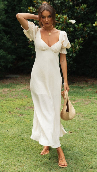 White Back Tie Midi Dress