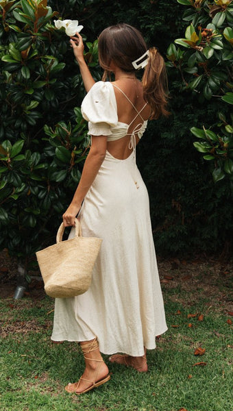 White Back Tie Midi Dress