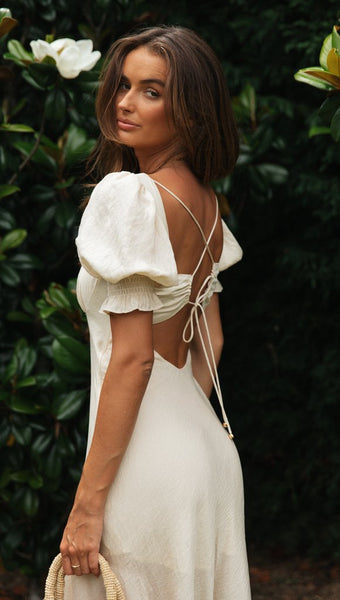 White Back Tie Midi Dress