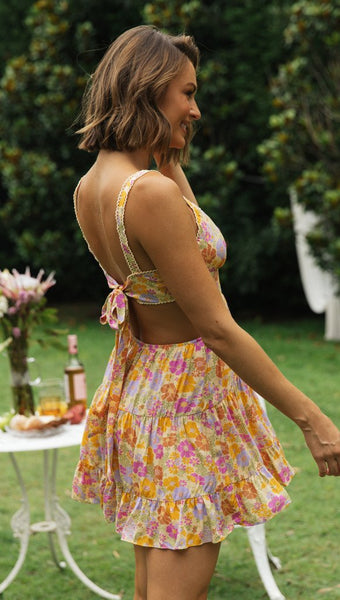 Orange Floral Cutout Mini Dress