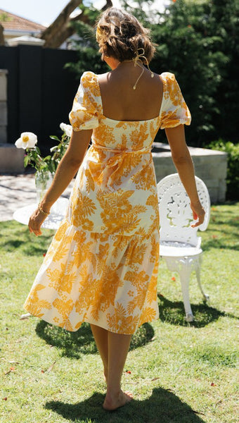 Orange Floral Sweetheart Neckline Dress