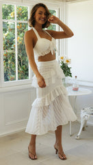 White Bowknot Crop Top and Skirt Sets