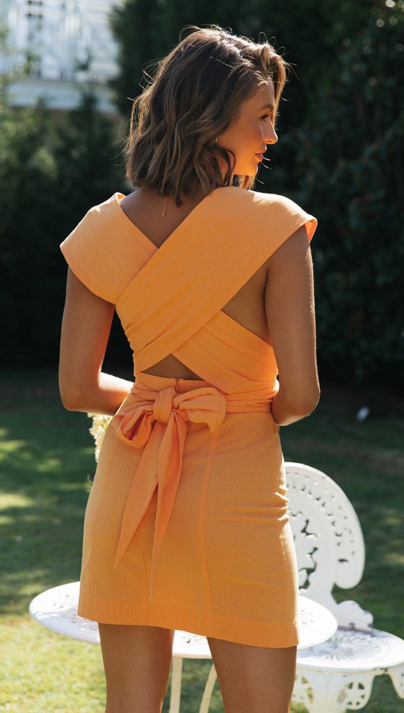 Orange Versatile Waist Tie Mini Dress