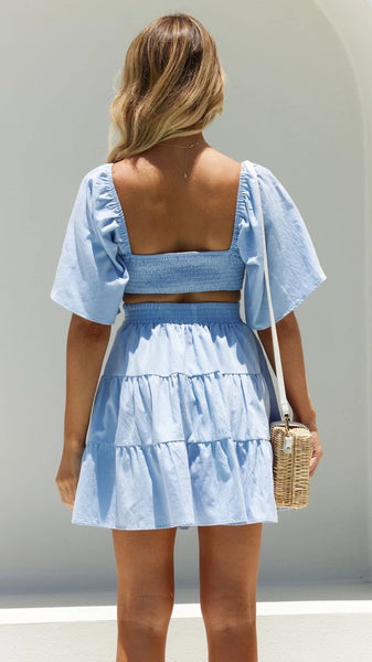 Blue Cutout Waist Mini Dress