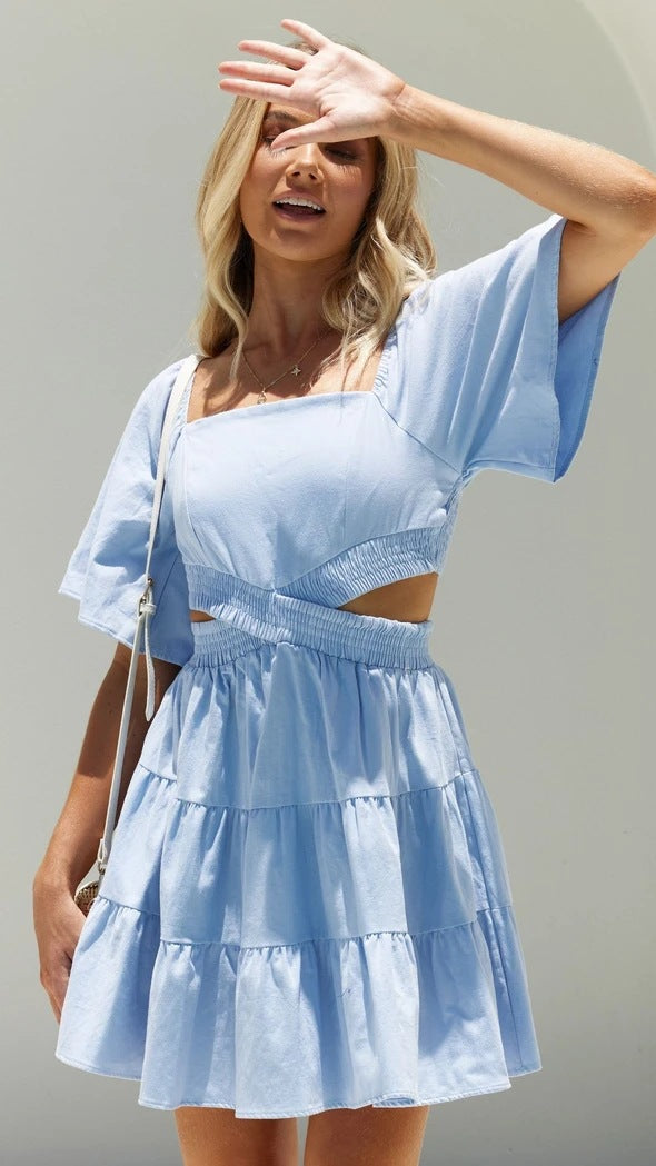 Blue Cutout Waist Mini Dress