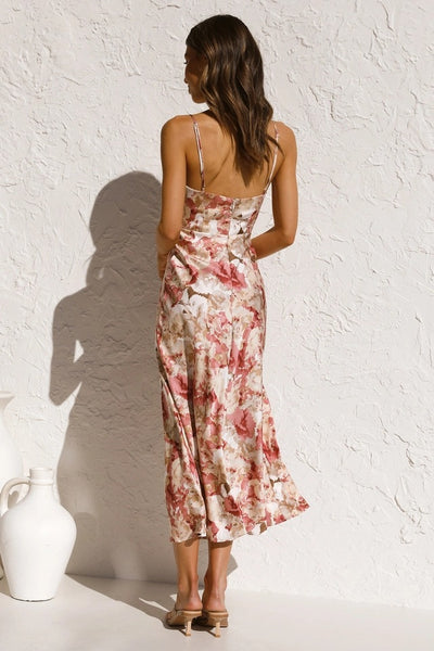 Red Floral Cami Midi Dress