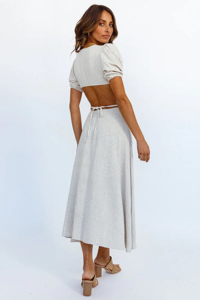 Beige Cutout Waist Midi Dress