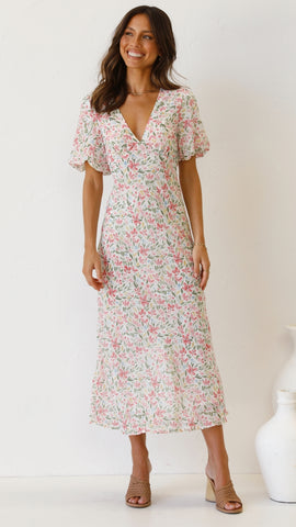 Pink Dainty Floral Midi Dress