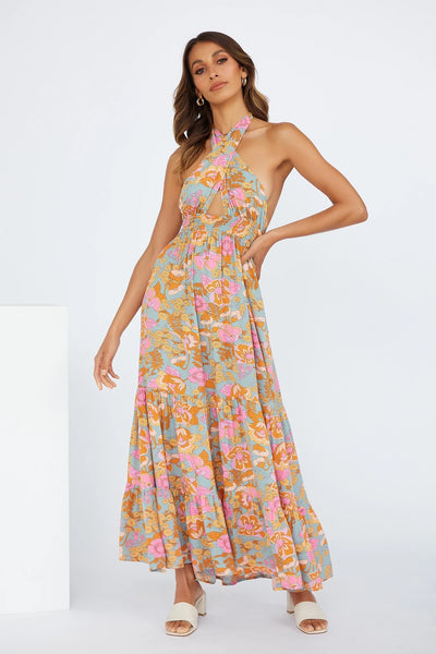 Tribal Floral Crossover Midi Dress