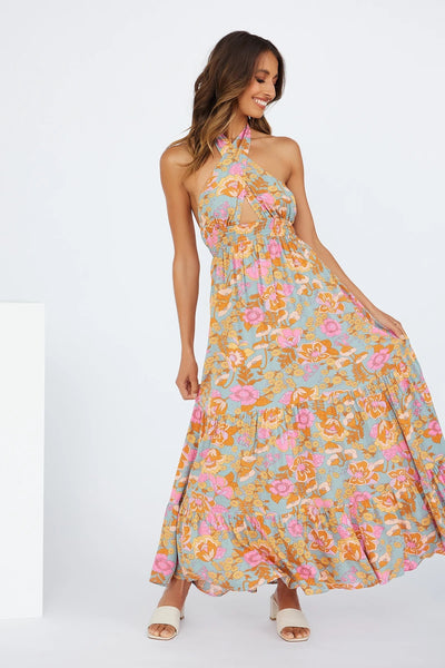 Tribal Floral Crossover Midi Dress