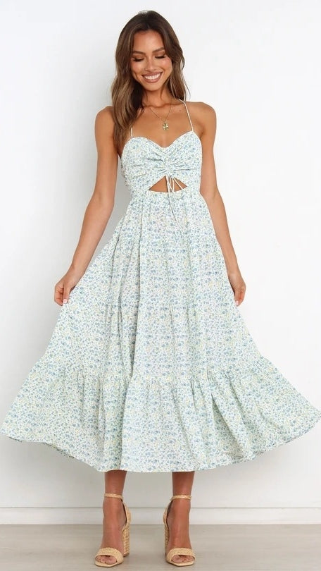 Light Blue Floral Backless Midi Dress Gabi Swimwear Light Blue Floral Backless Midi Dress Gabi Swimwear