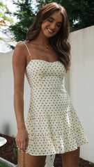 White Polka Dot Print Mini Dress