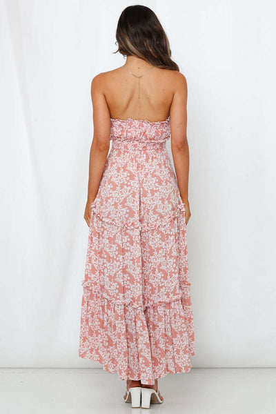 Pink Floral Off Shoulder Midi Dress