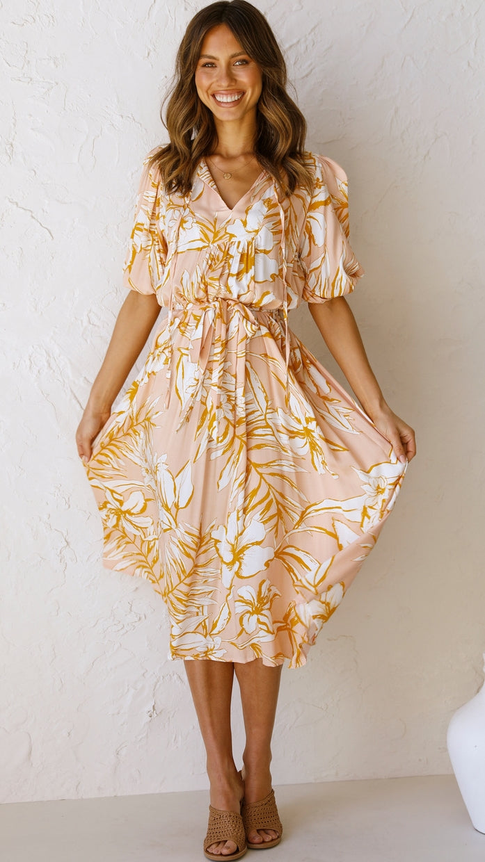 Coral Floral Withdraw Midi Dress
