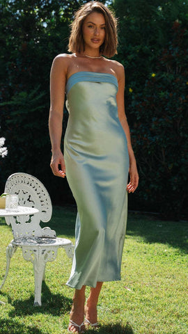 Green Strapless Bandeau Midi Dress