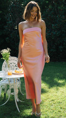 Pink Strapless Bandeau Midi Dress