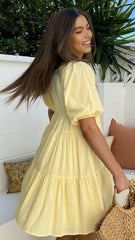 Yellow Solid V Neck Mini Dress