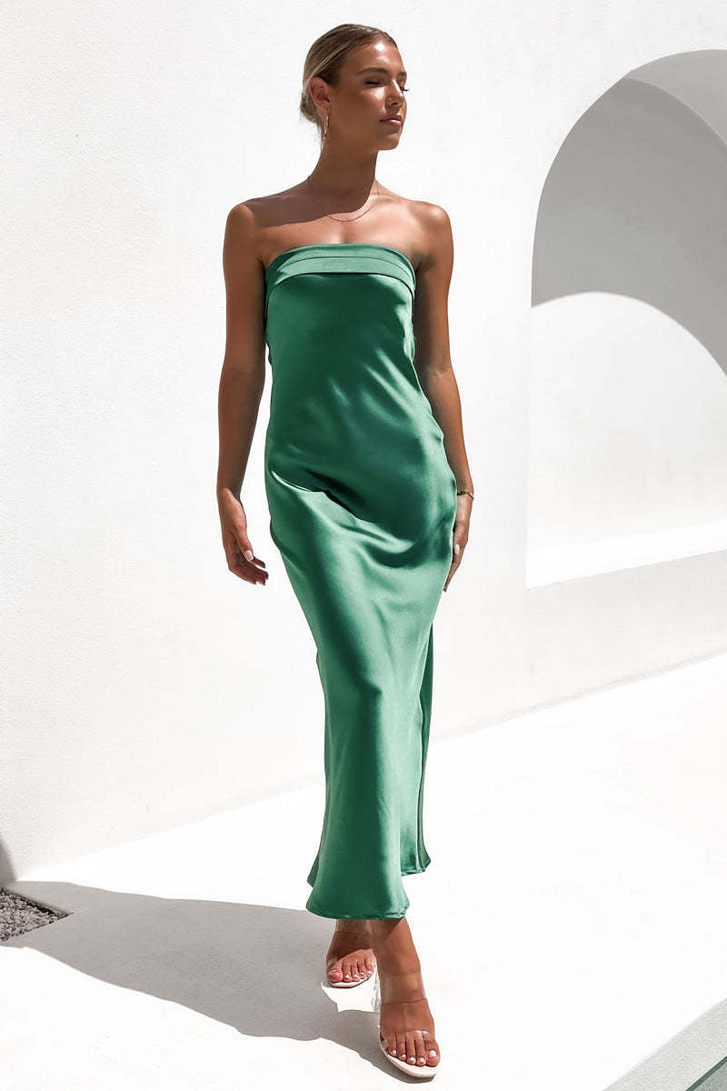 Green Strapless Bandeau Midi Dress