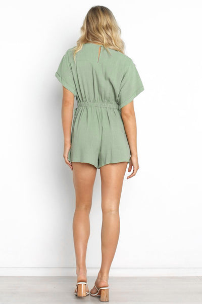 Green Waist Tie Wrap Romper