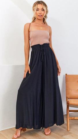 Black Wide-Leg Casual Pants