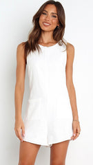 White Patched Pockets Slim Romper