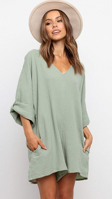 Green Slouchy Loose Fit Romper
