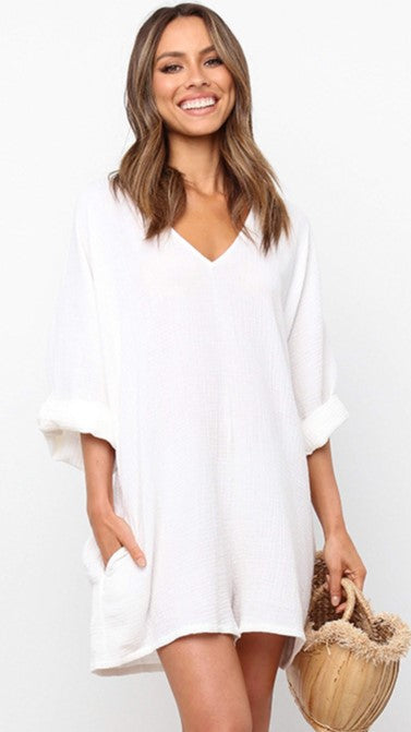 White Slouchy Loose Fit Romper