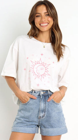 Pink Sun Face Print Tee