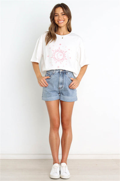 Pink Sun Face Print Tee