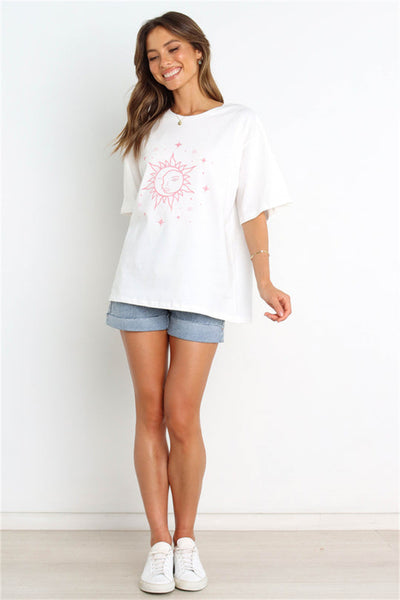 Pink Sun Face Print Tee