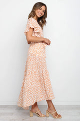 Coral Pink Floral Knot Wrap Dress