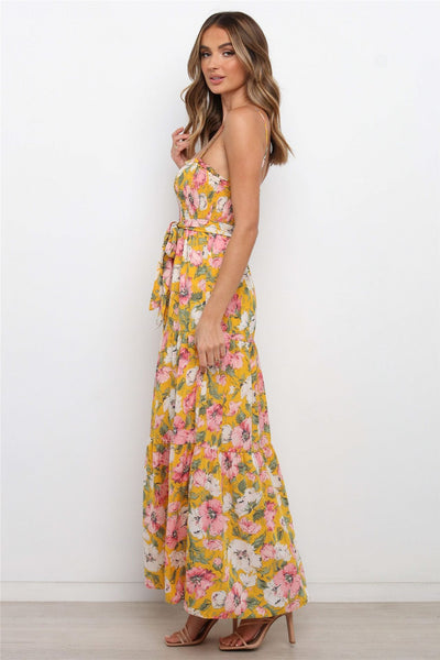 Yellow Floral Slip Maxi Dress