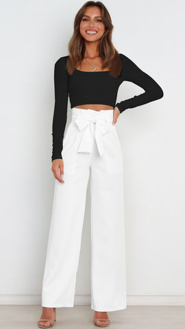 White Bowtie Waist Pants