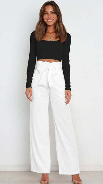 White Bowtie Waist Pants