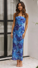 Royal Blue Floral Bandeau Midi Dress