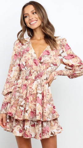 Retro Floral Long Sleeves Mini Dress