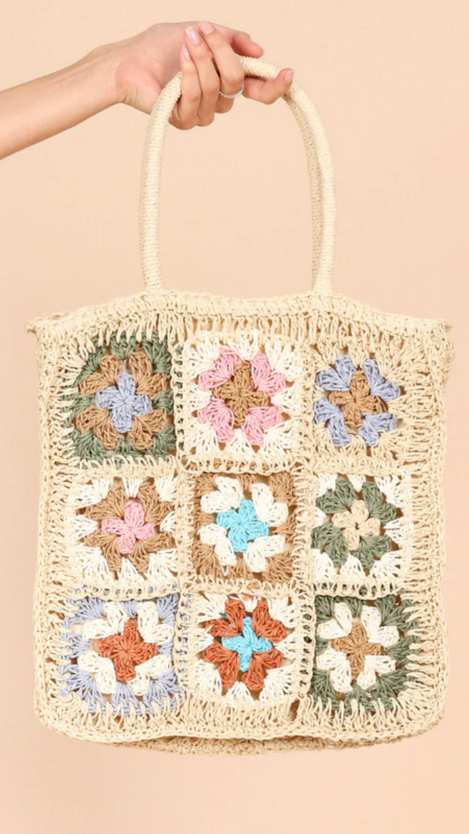 Floral Crochet Woven Bag