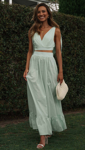 Mint Green Crop Top and Skirt Sets