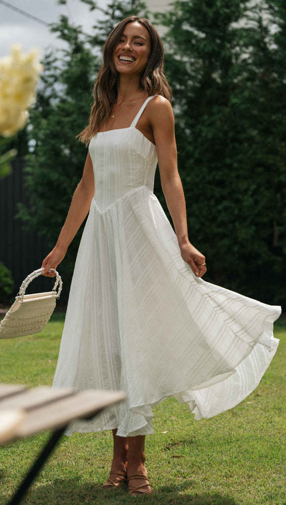 White Pleated Slip Midi Dress