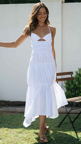 White Pleated Slip Midi Dress