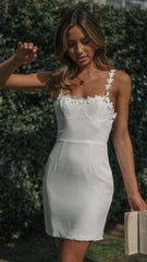 White Floral Straps Cami Mini Dress