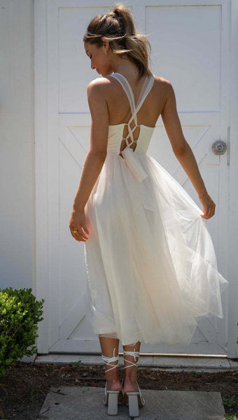 Beige Tulle Sleeveless Midi Dress