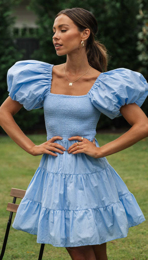 blue smocked mini dress Ainsley Blue Smocked Cami Mini Dress - Size M - Sky To Moon